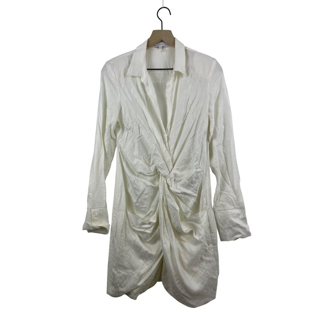 Endless Rose Women's Small White Twist Front Mini Long Sleeve V-neck Dress